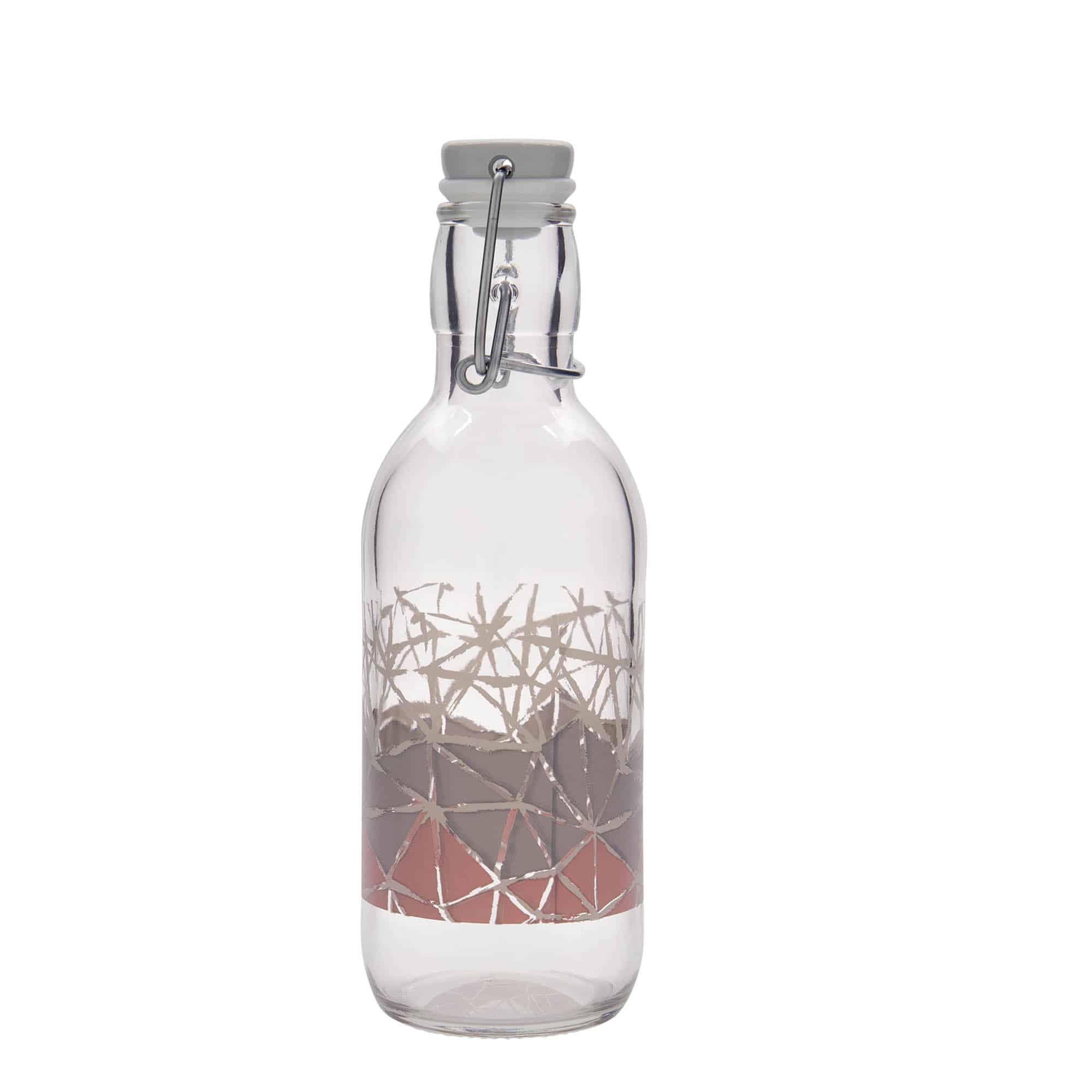 Bouteille en verre 500 ml 'Emilia', motif : manolibera rose, col : bouchon mécanique