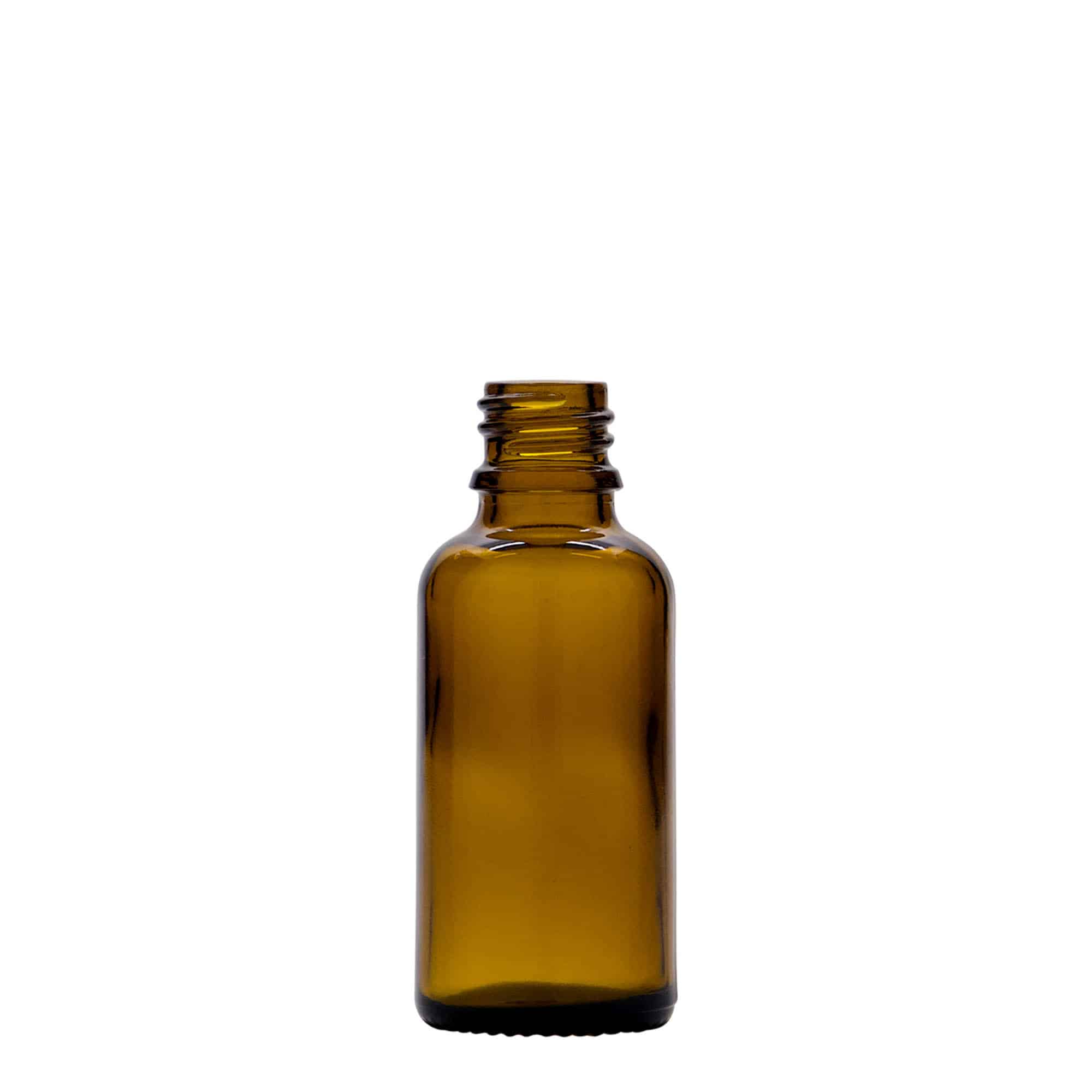 Flacon pharmaceutique 30 ml avec pompe de lotion, verre, marron, col : DIN 18