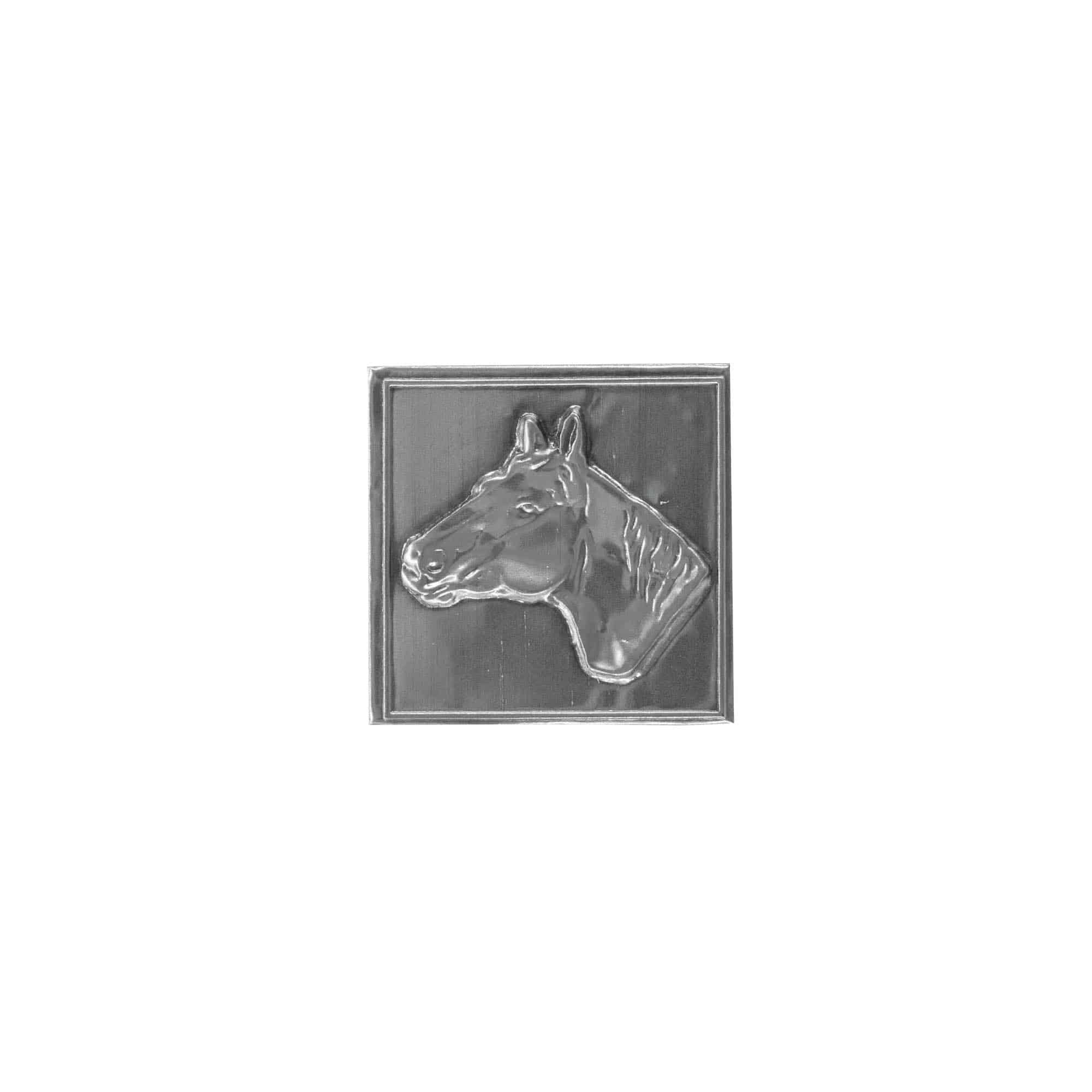 Étiquette en étain 'Cheval', carrée, métallique, argentée Étiquette en étain 'Cheval', carrée, métallique, argentée