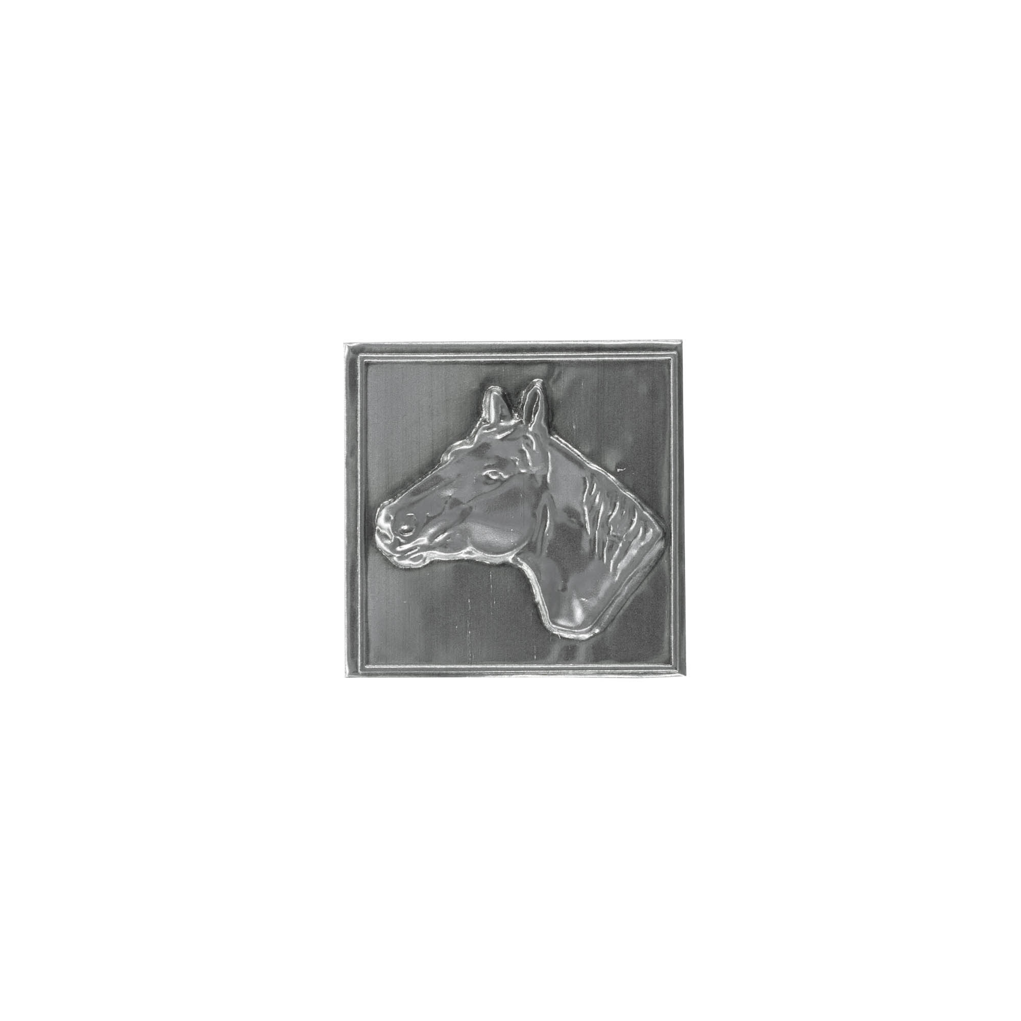 Étiquette en étain « Cheval », carrée, métal, argentée Étiquette en étain « Cheval », carrée, métal, argentée