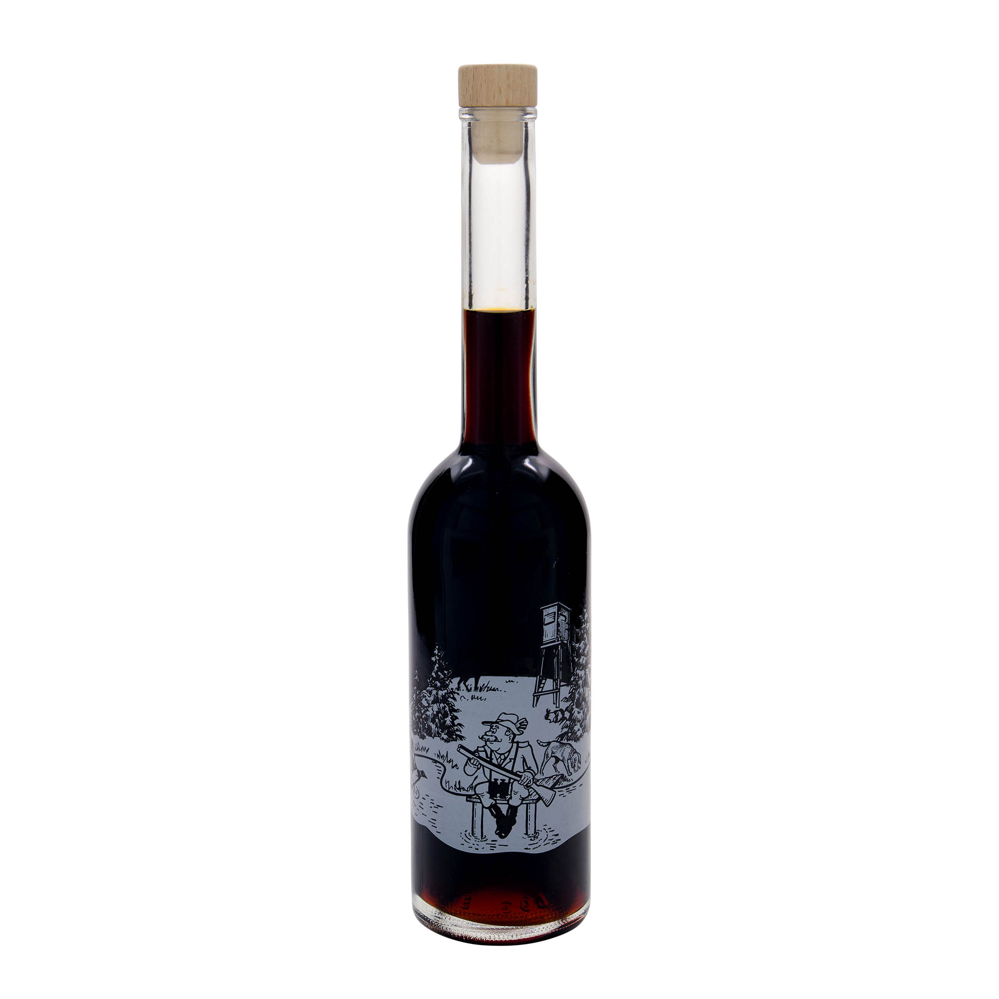Bouteille en verre 500 ml 'Opera', motif : chasseur, ouverture : bouchon en liège