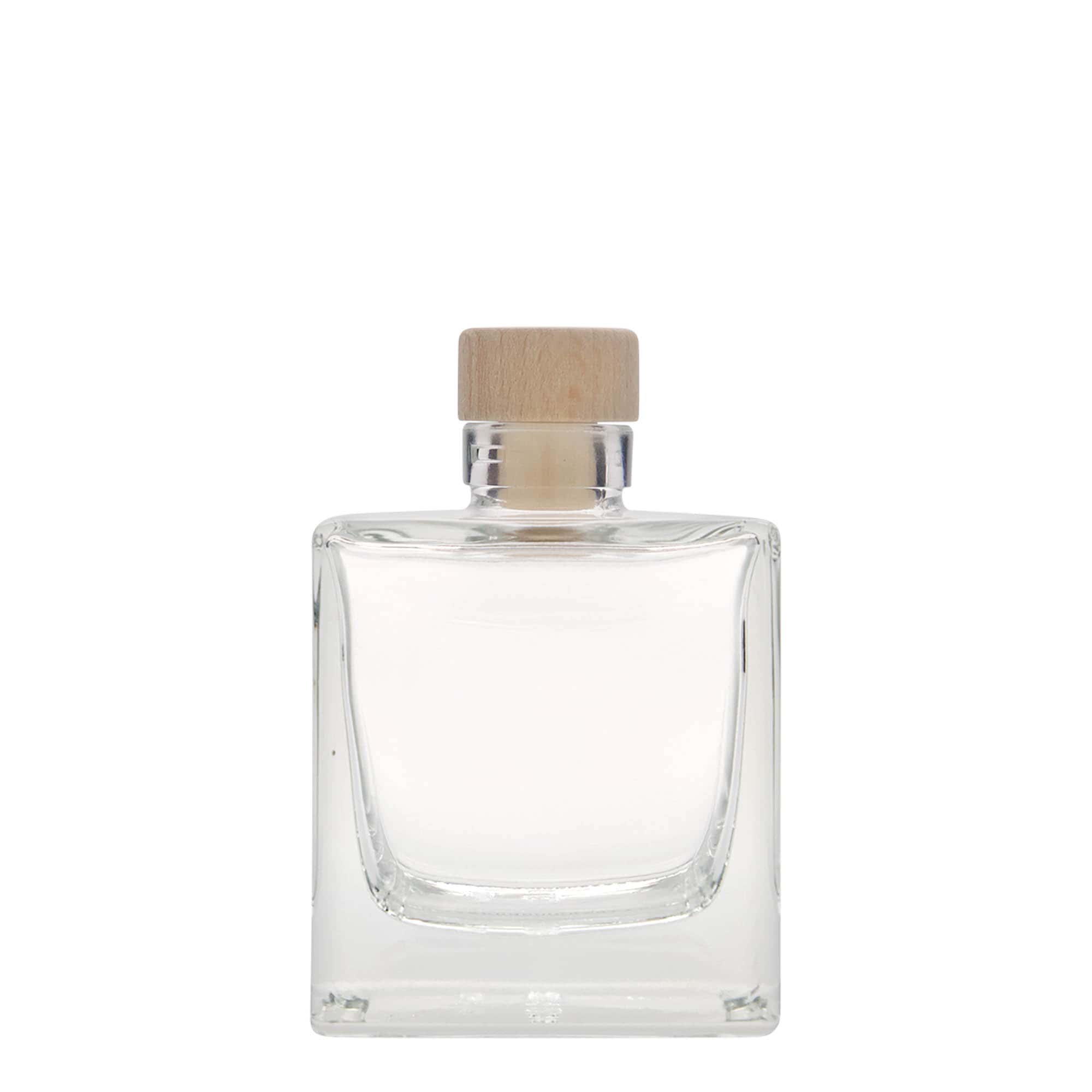 Flacon en verre 200 ml « Cube », carré, ouverture : bouchon en liège