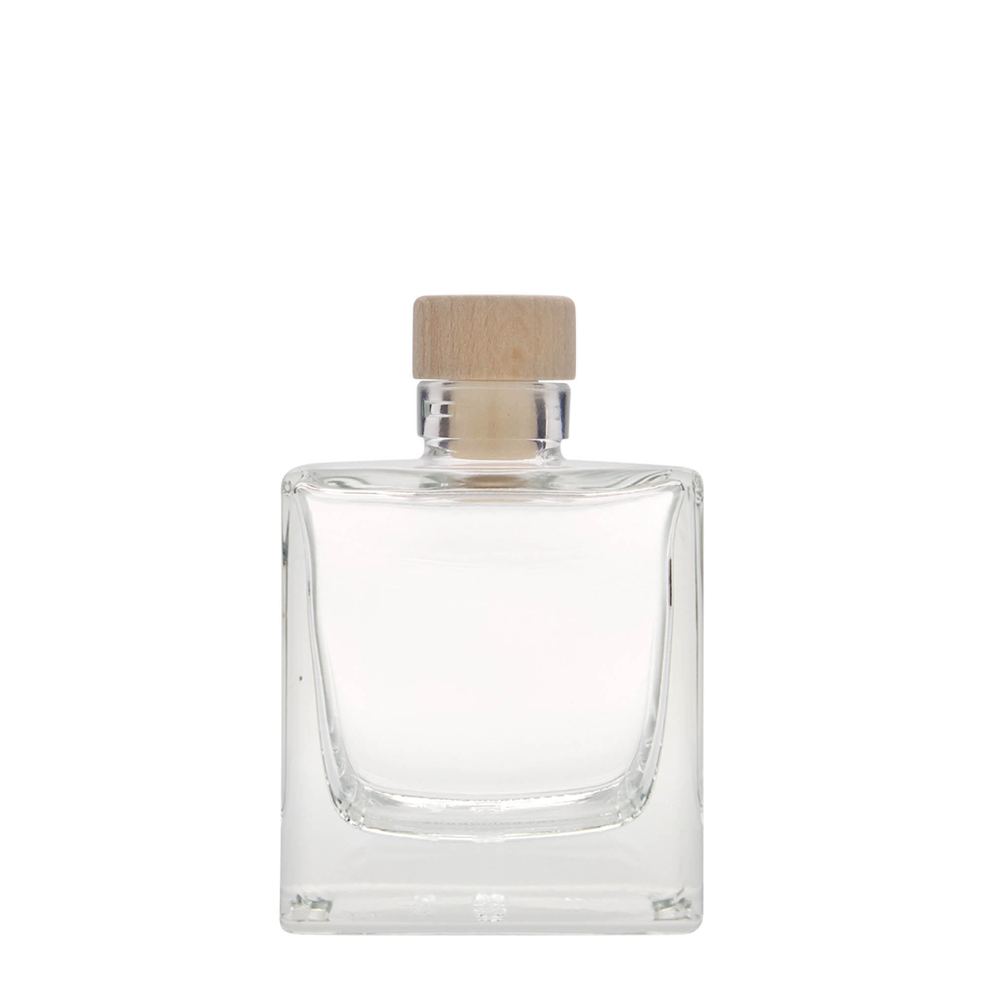 Flacon en verre 200 ml « Cube », carré, ouverture : bouchon en liège