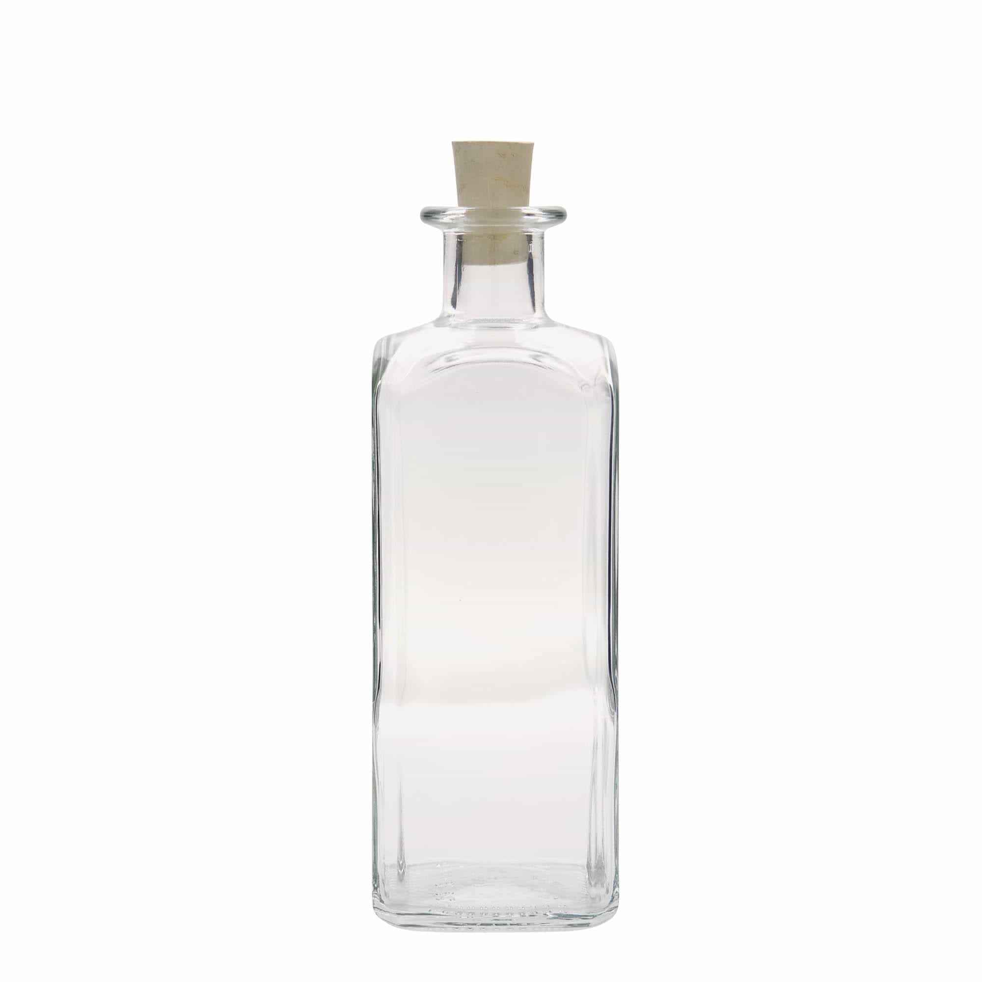 Bouteille en verre apothicaire 'Carré', carrée 500 ml, col : liège