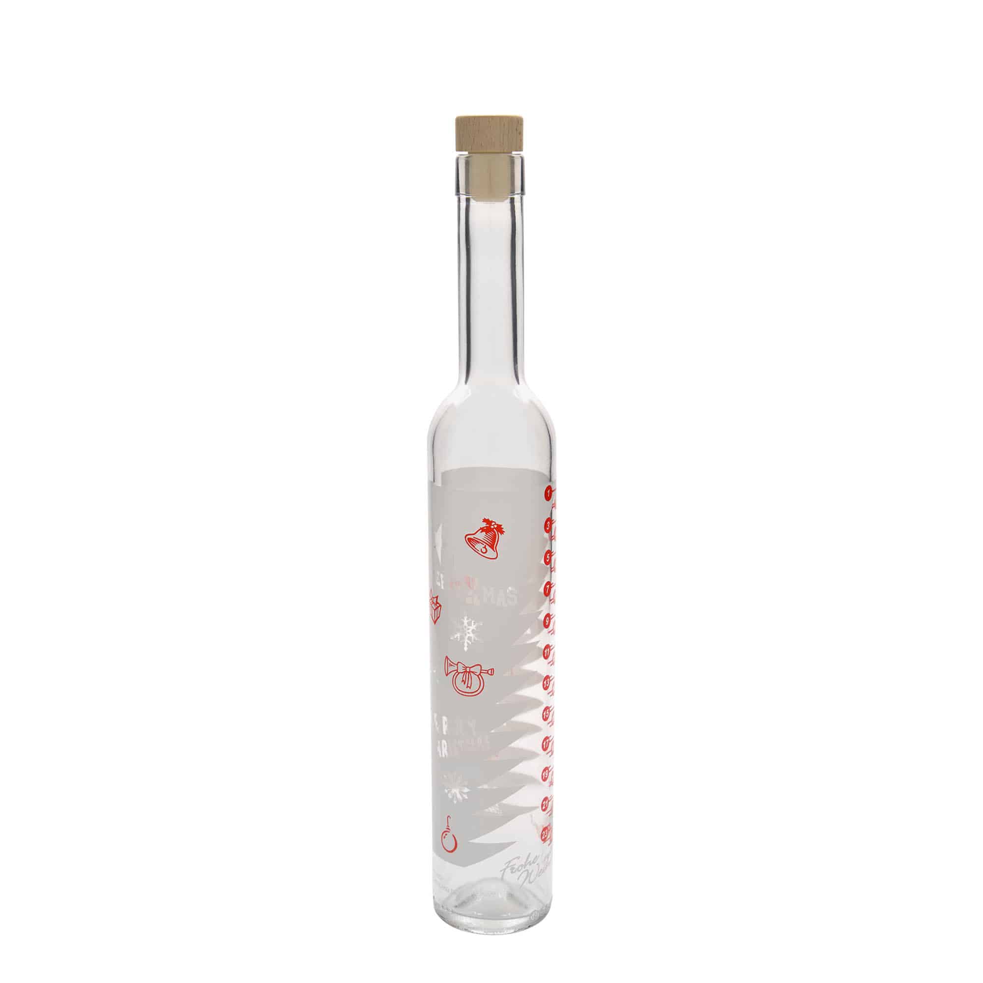 Bouteille en verre 500 ml Maximo imprimée « Calendrier de l'Avent », ouverture : bouchon en liège