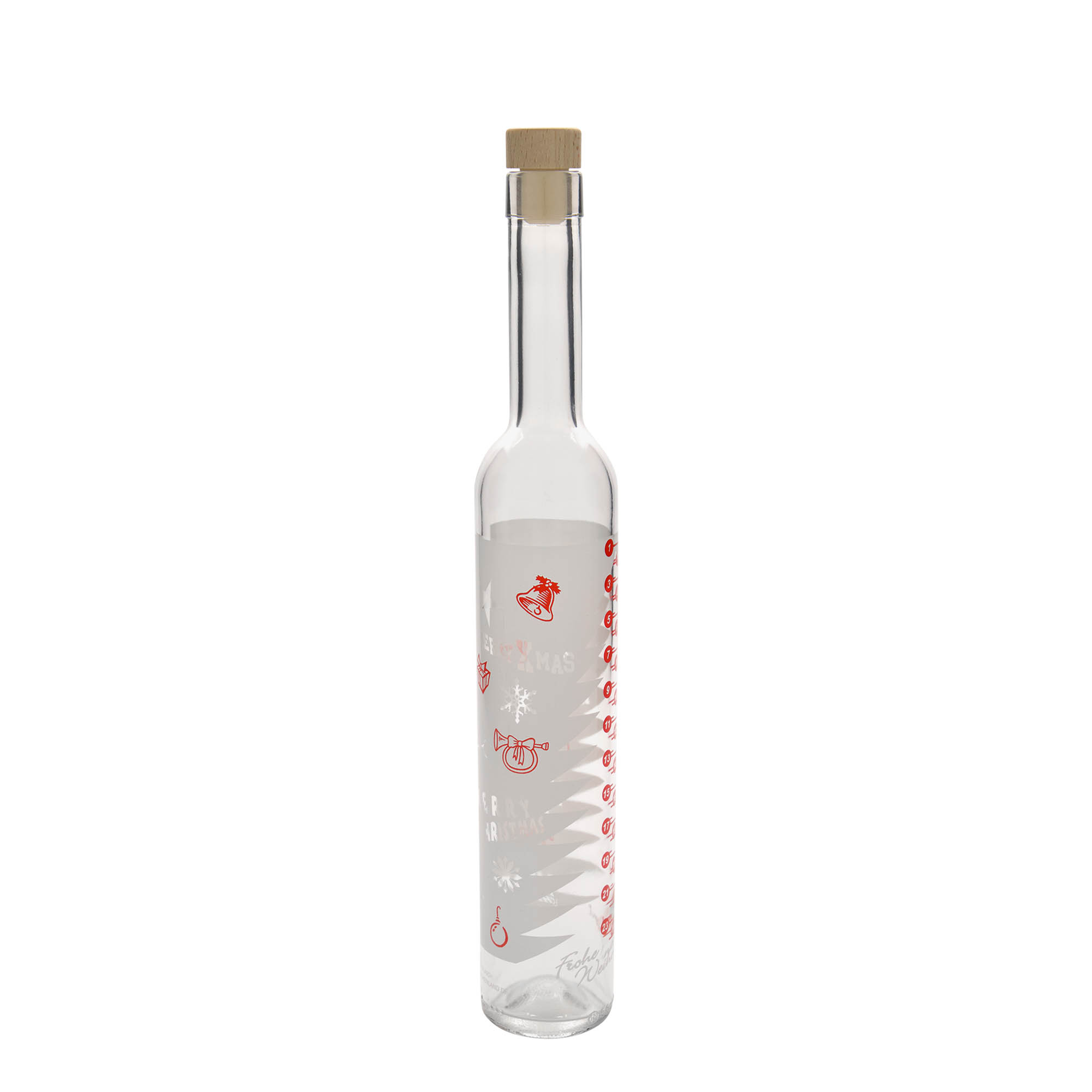 Bouteille en verre 500 ml Maximo imprimée « Calendrier de l'Avent », ouverture : bouchon en liège Bouteille en verre 500 ml Maximo imprimée « Calendrier de l'Avent », ouverture : bouchon en liège