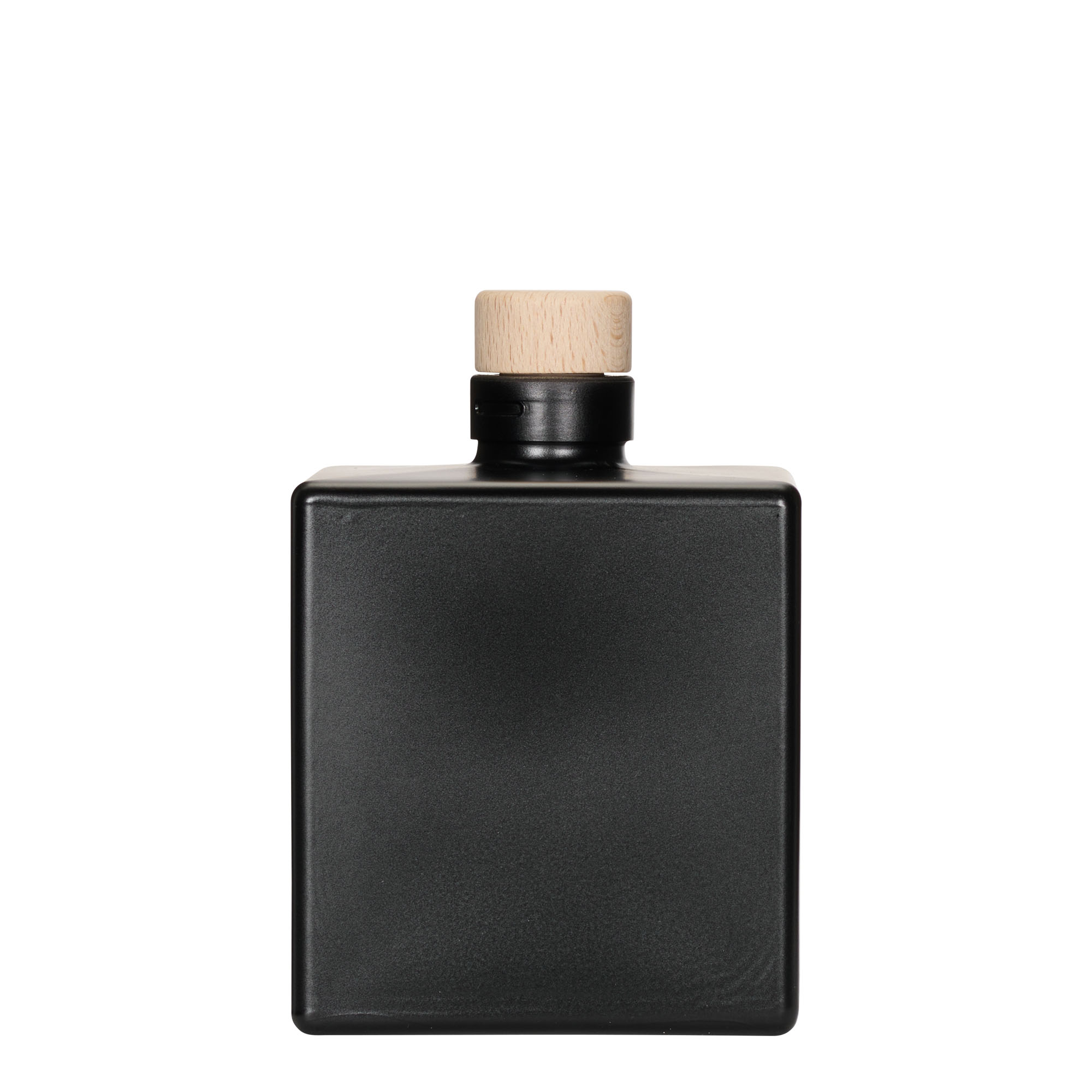 Bouteille en verre 500 ml « Cube », carrée, noire, ouverture : bouchon en liège Bouteille en verre 500 ml « Cube », carrée, noire, ouverture : bouchon en liège