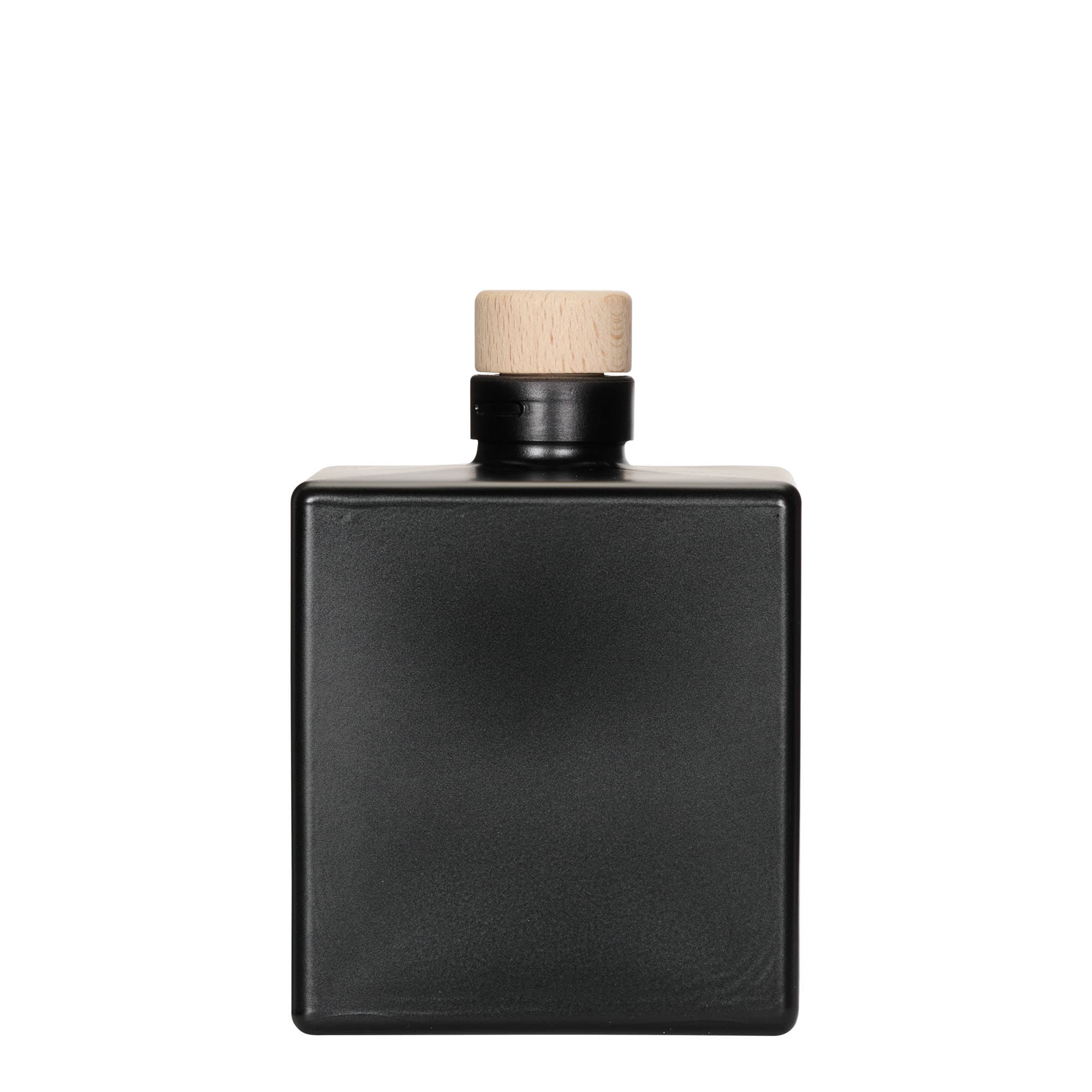 Bouteille en verre 500 ml « Cube », carrée, noire, ouverture : bouchon en liège