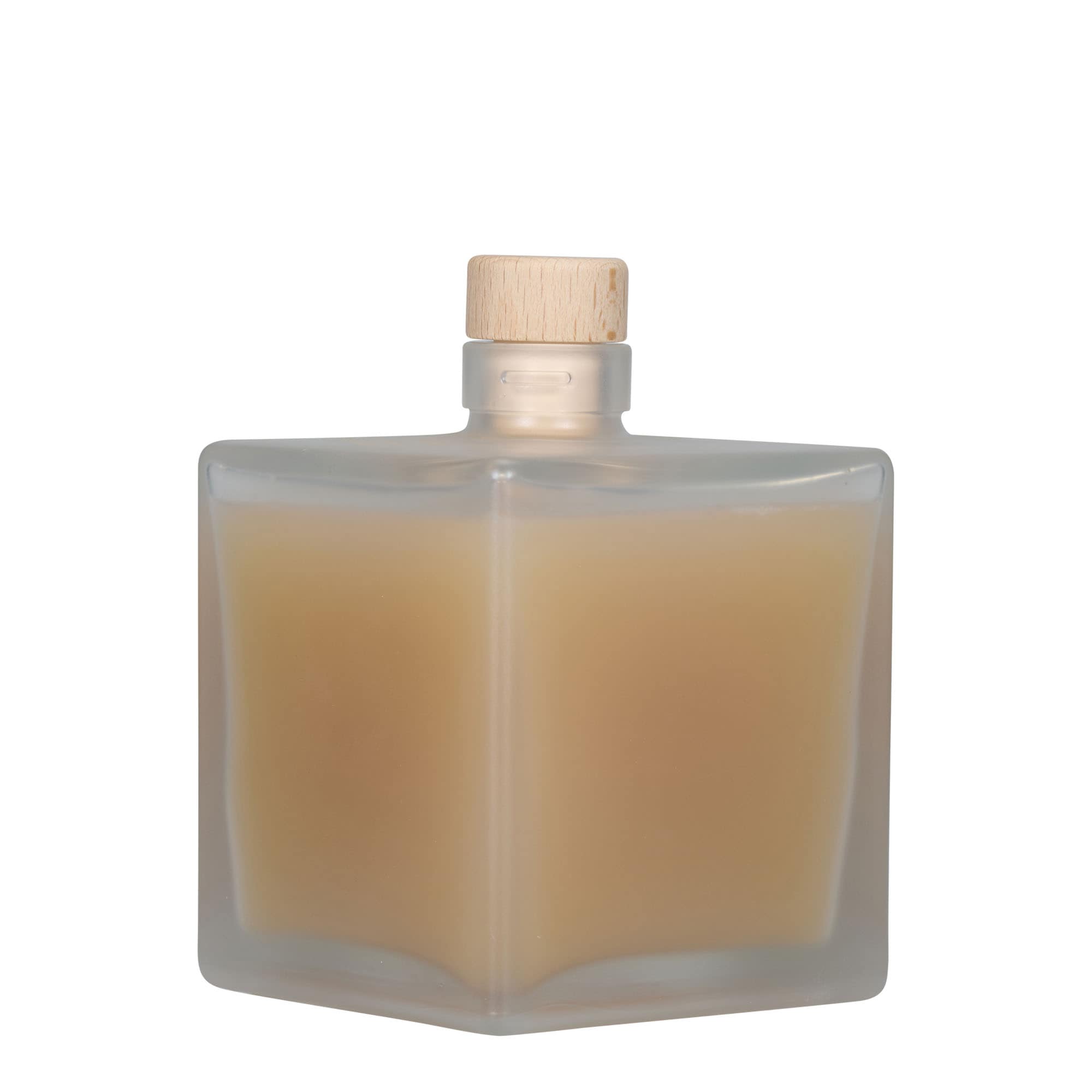 Bouteille en verre 500 ml 'Cube', carrée, givrée, ouverture : bouchon en liège Bouteille en verre 500 ml 'Cube', carrée, givrée, ouverture : bouchon en liège