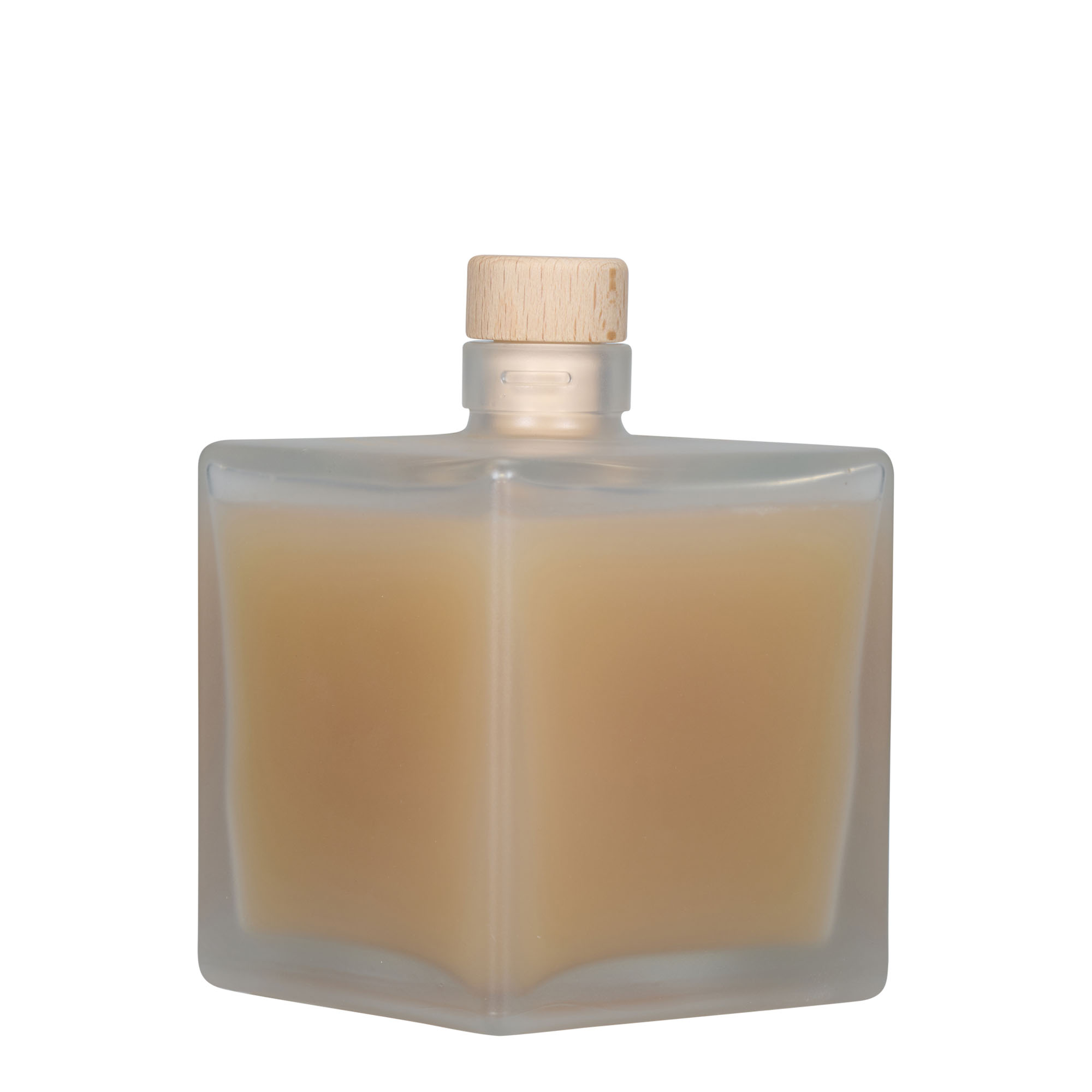 Bouteille en verre 500 ml 'Cube', carrée, givrée, ouverture : bouchon en liège