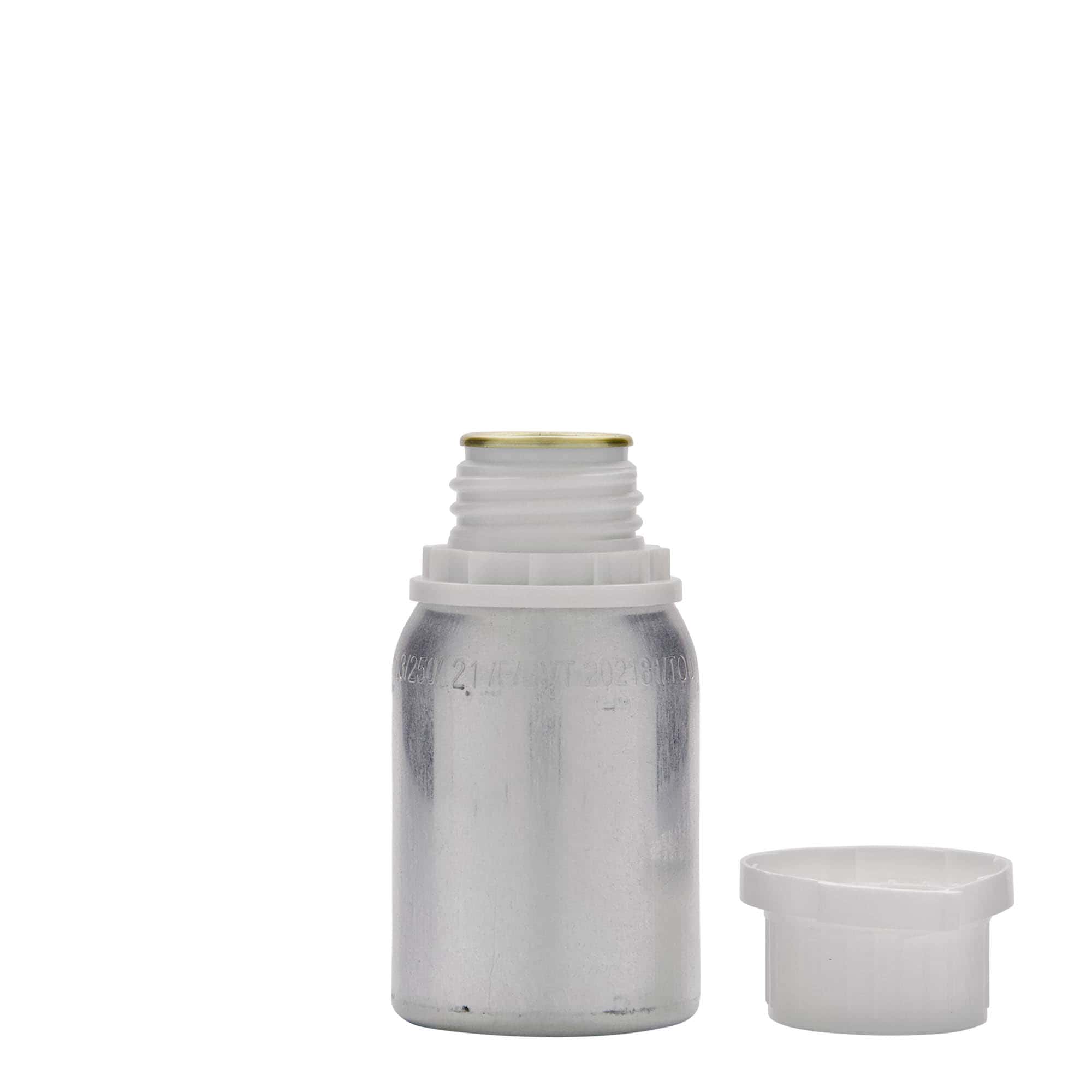 125 ml bouteille en aluminium, métal, argent, ouverture : DIN 32