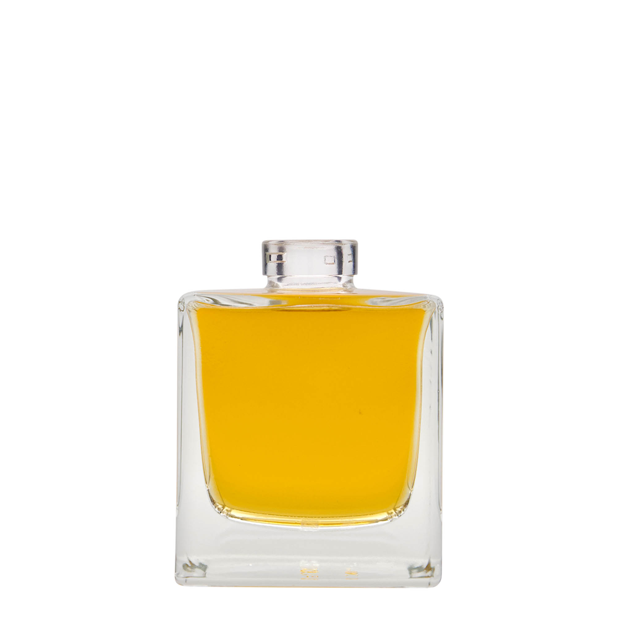 Flacon en verre 200 ml « Cube », carré, ouverture : bouchon en liège