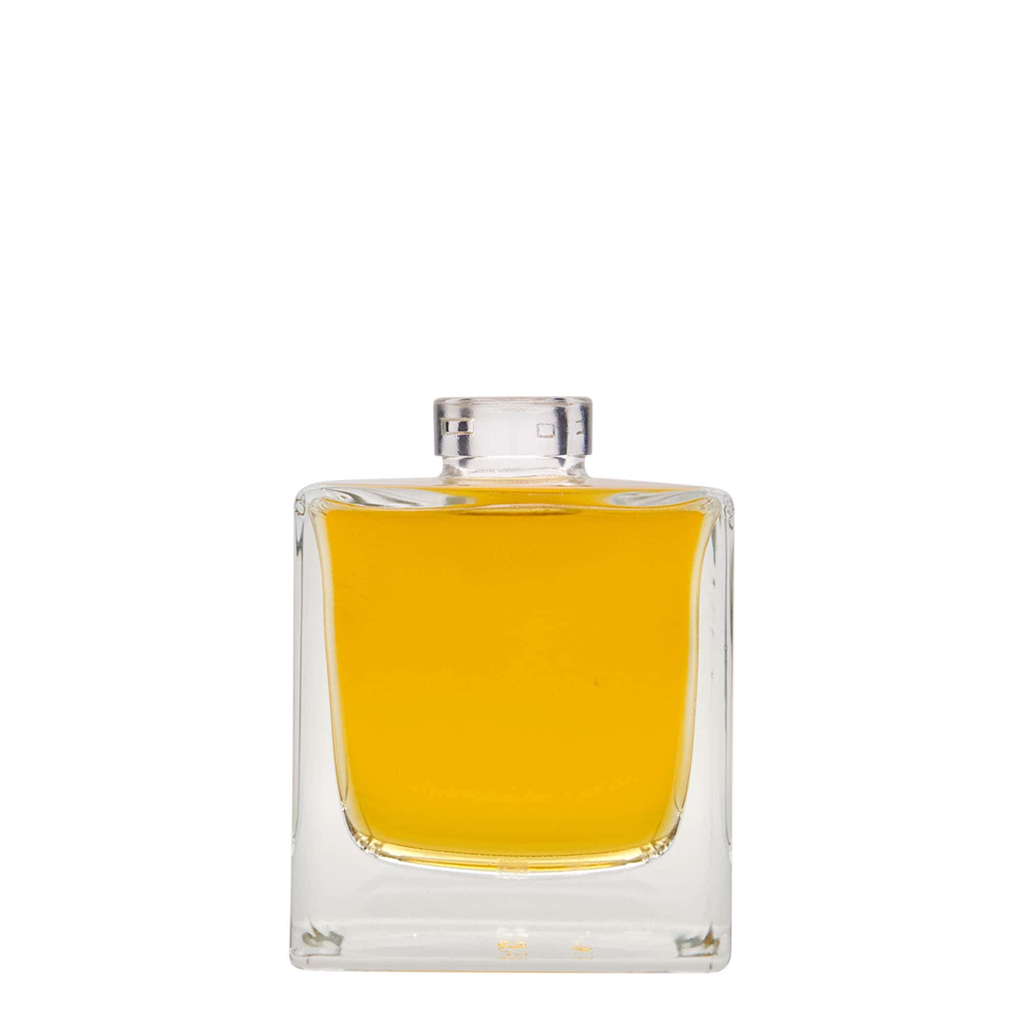 Flacon en verre 200 ml « Cube », carré, ouverture : bouchon en liège