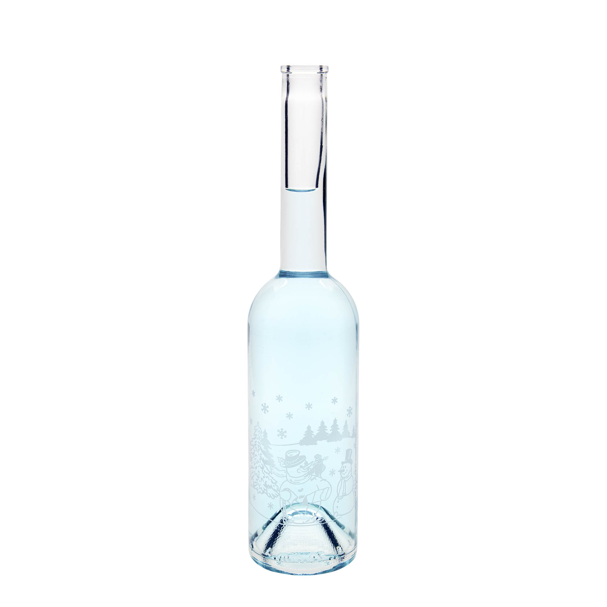 Bouteille en verre 500 ml 'Opera', motif : bouteille bonhomme de neige, ouverture : bouchon en liège