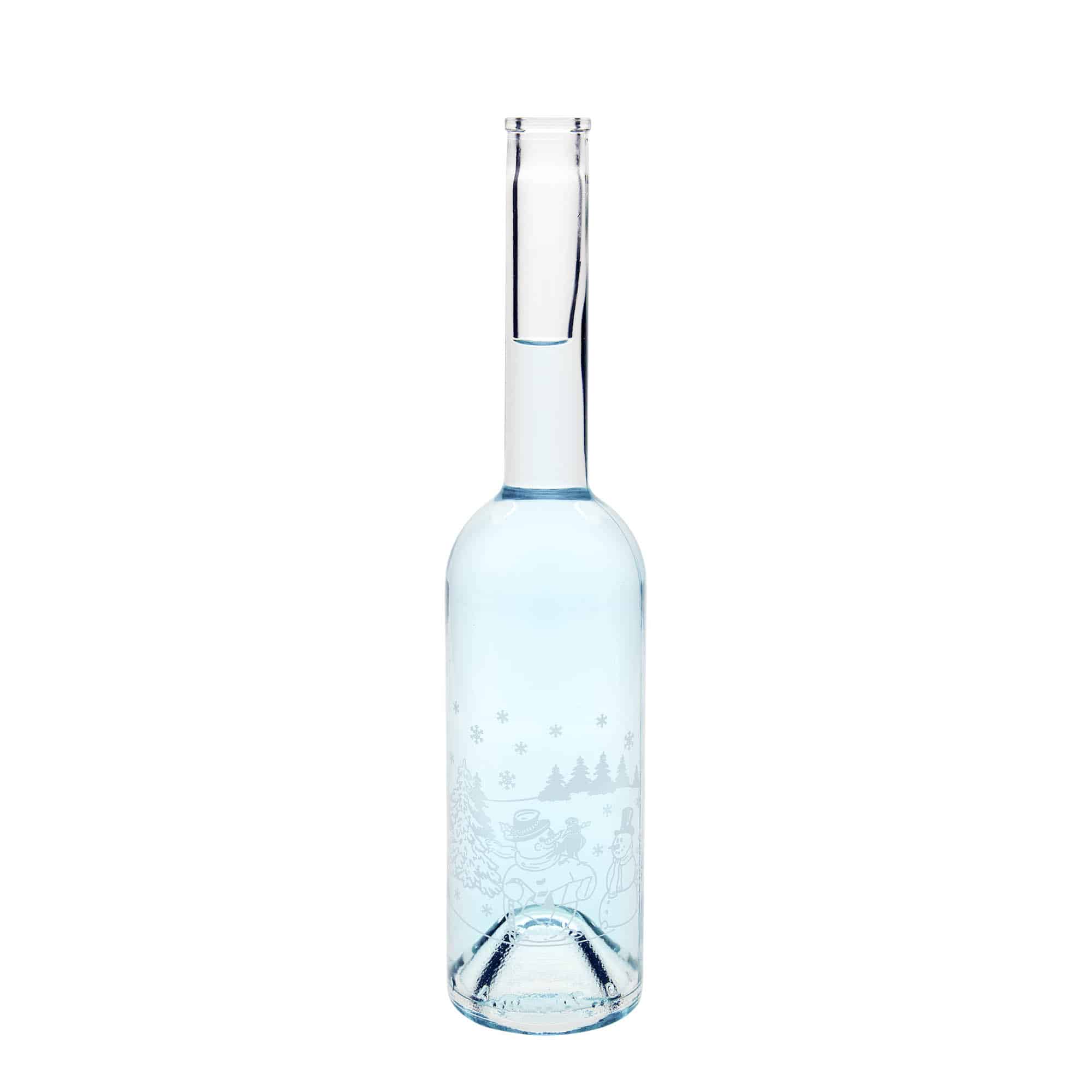 Bouteille en verre 500 ml « Opera », motif : bouteille bonhomme de neige, ouverture : bouchon en liège