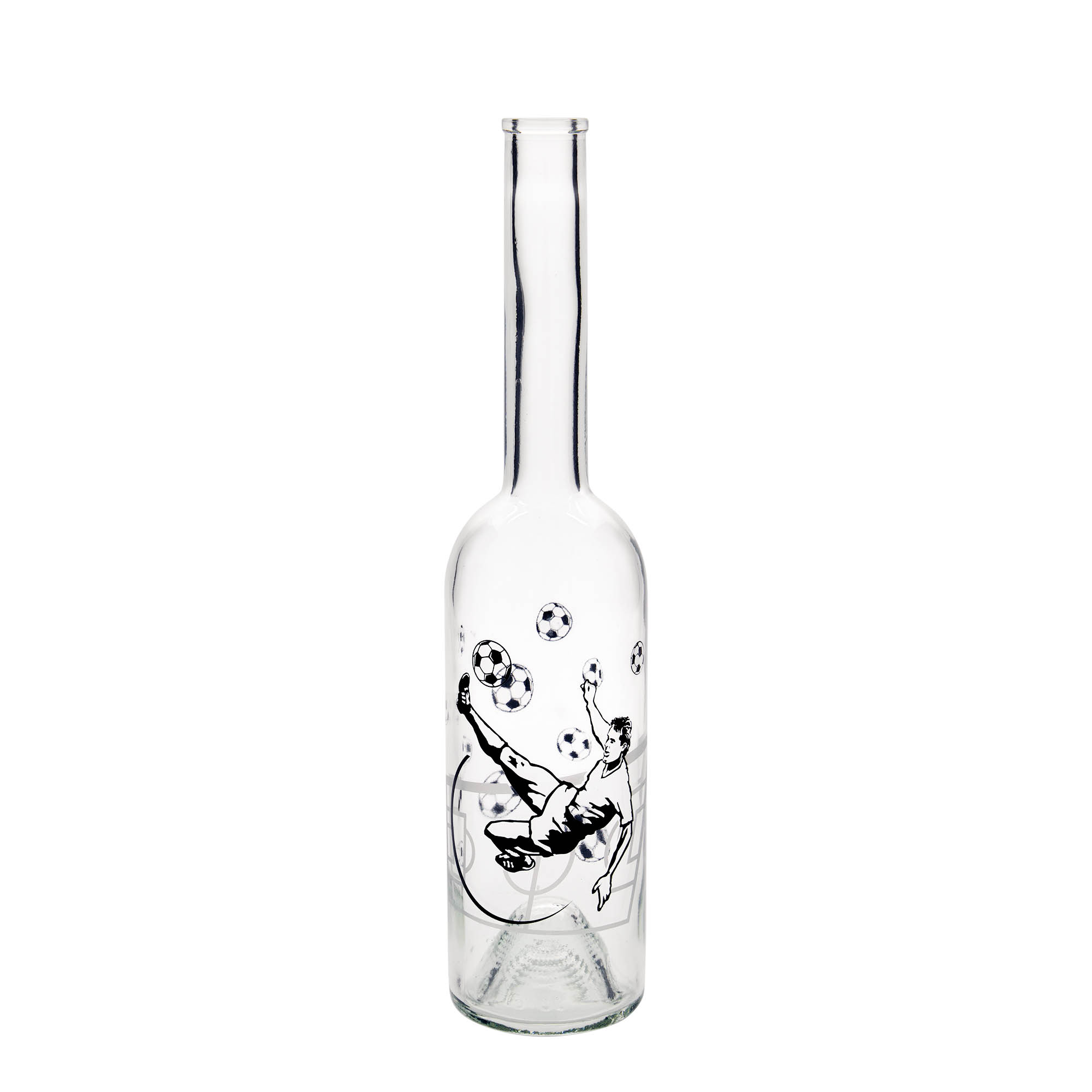 Bouteille en verre 500 ml 'Opera', motif : joueur de football, ouverture : bouchon en liège Bouteille en verre 500 ml 'Opera', motif : joueur de football, ouverture : bouchon en liège