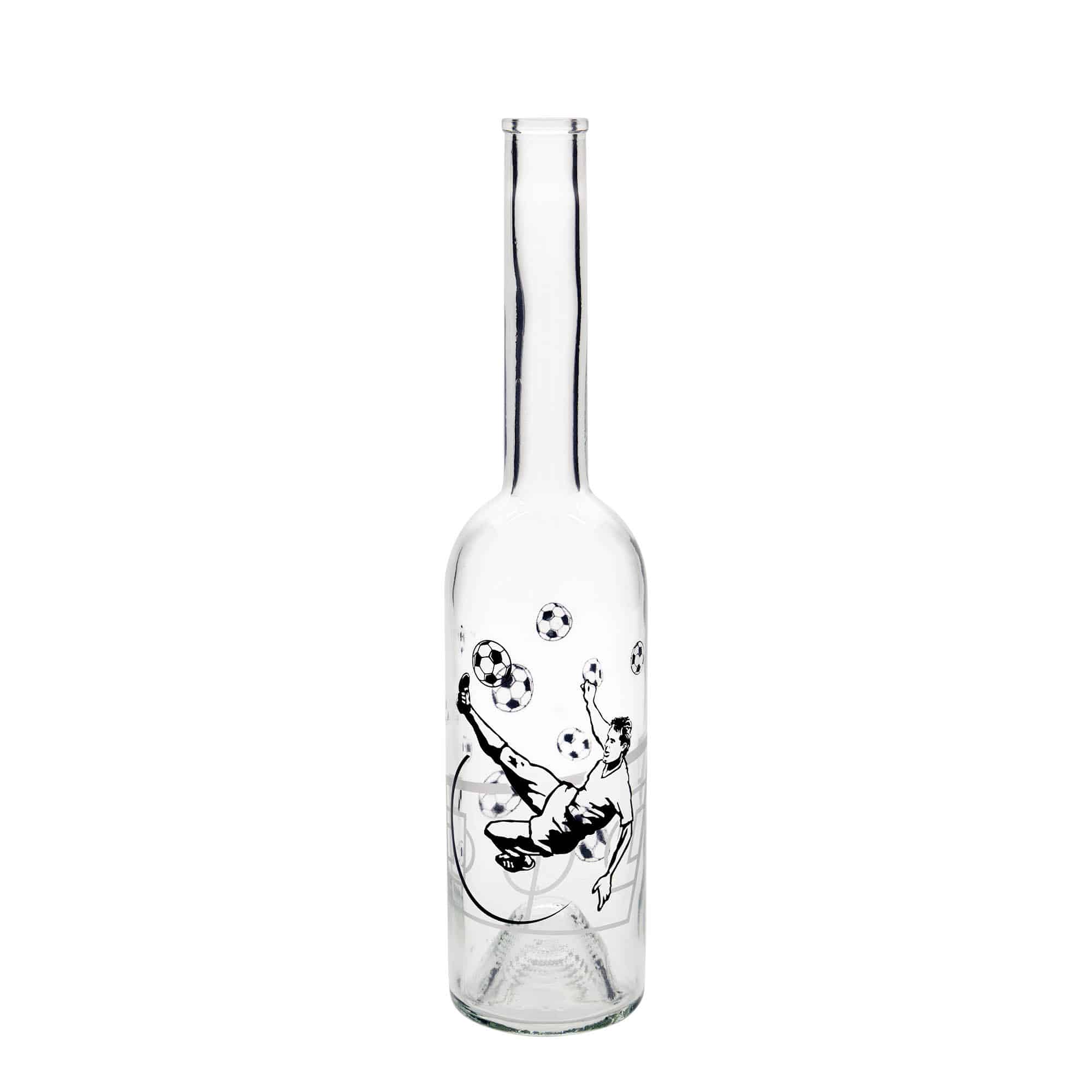 Bouteille en verre 500 ml 'Opera', motif : joueur de football, ouverture : bouchon en liège