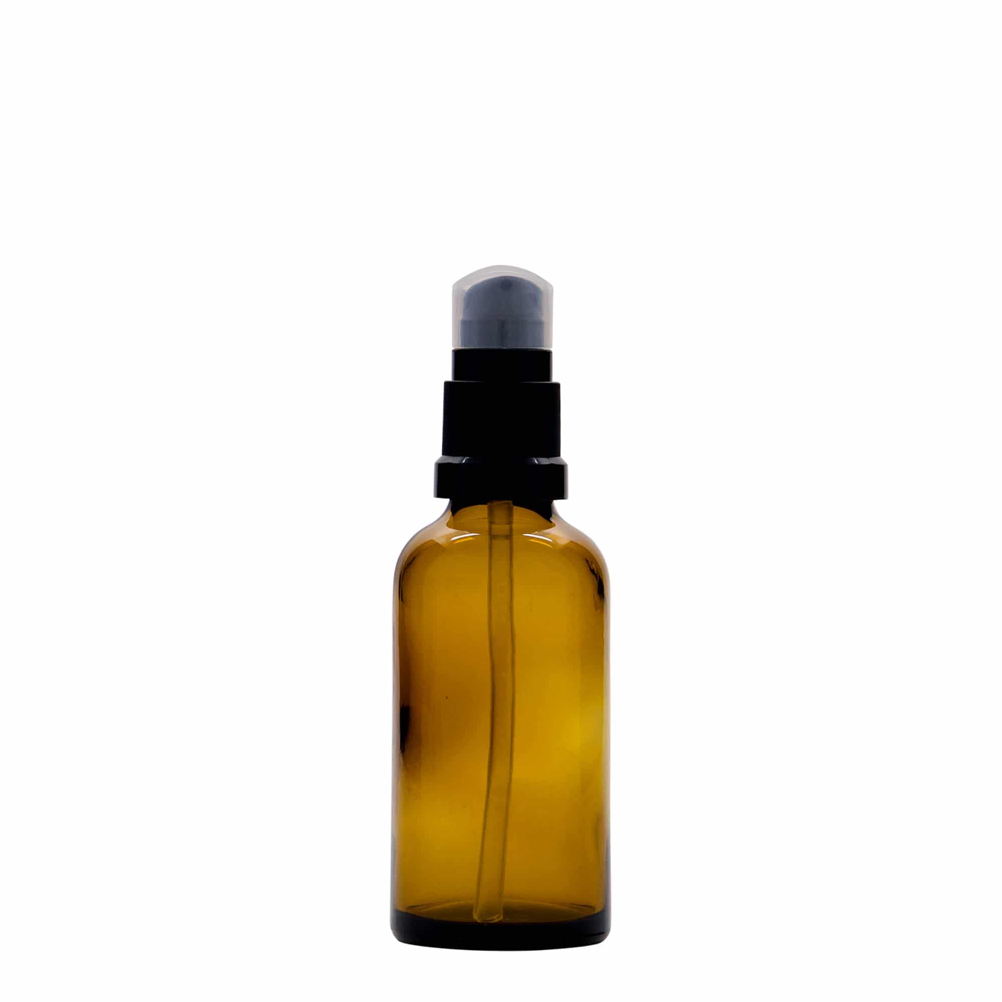 Flacon médical de 50 ml avec pompe lotion, verre, brun, ouverture : DIN 18